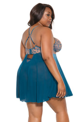 Coquette - 23118X - Babydoll & Thong - Teal/Rose Gold - Stag Shop