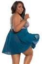 Coquette - 23118X - Babydoll & Thong - Teal/Rose Gold - Stag Shop