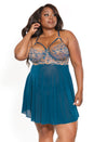 Coquette - 23118X - Babydoll & Thong - Teal/Rose Gold - Stag Shop