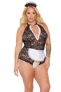 Coquette - 23167X - Crotchless Maid Teddy & Headpiece - Black/White - OS/XL - Stag Shop