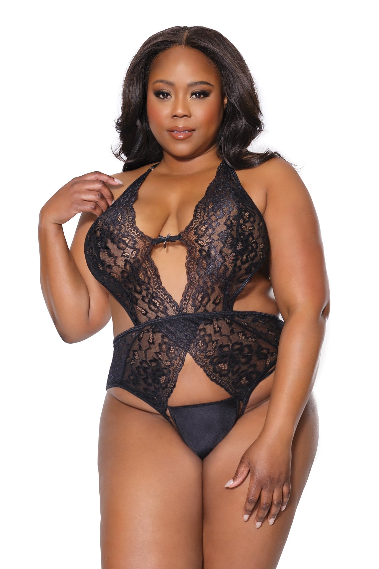 Coquette - 23312 - Crotchless Teddy - Black - OS/XL - Stag Shop