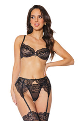 Coquette - 23313 - Bra, Garter Belt & Thong - Black - Stag Shop