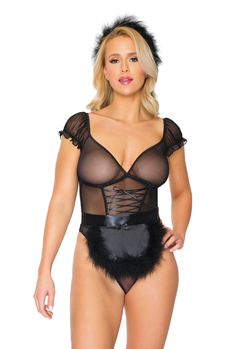 Coquette - 23326 - Teddy, Apron & Headpiece - Black - OS - Stag Shop