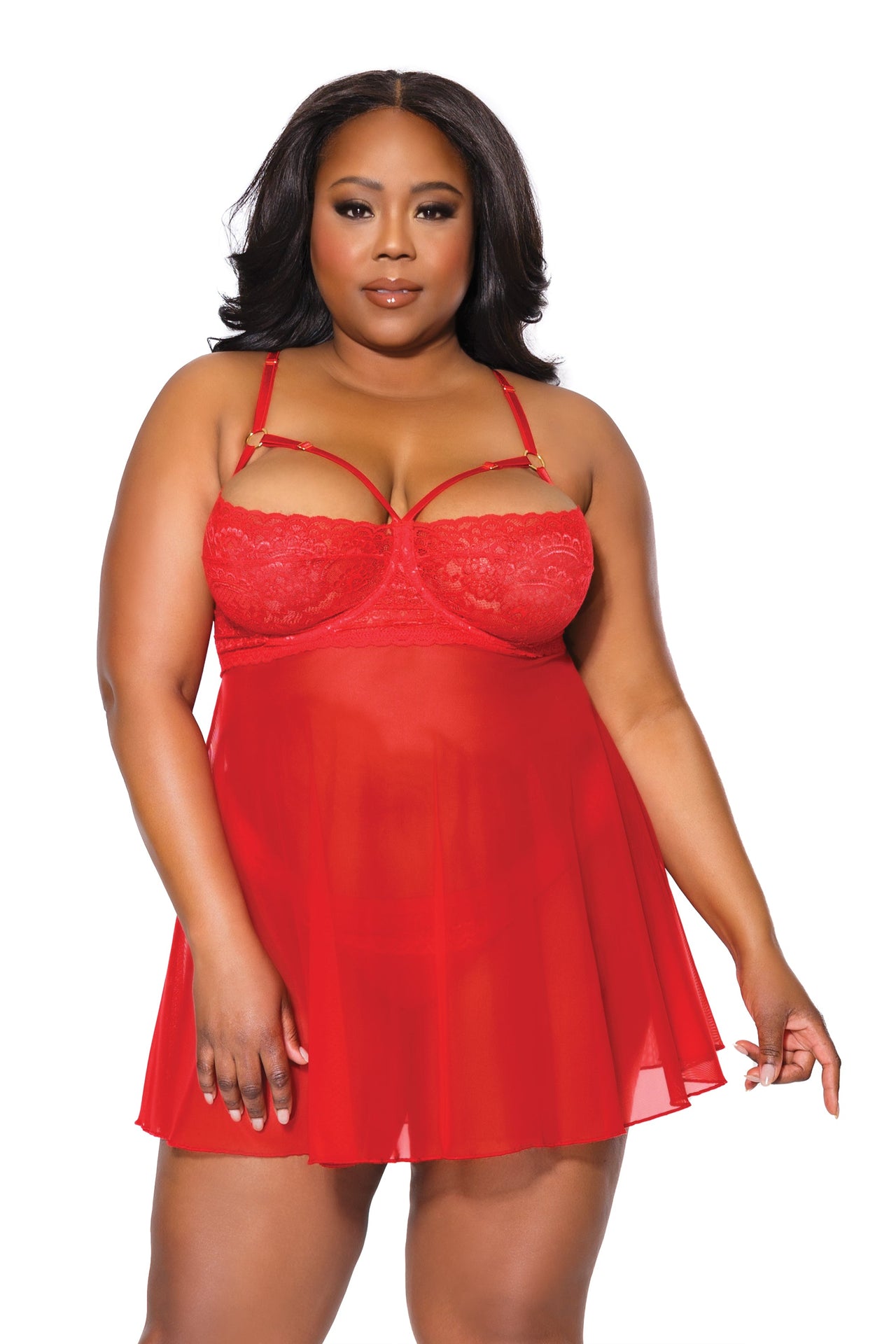 Coquette - 23335 PLUS - Babydoll & Thong - Red - Stag Shop