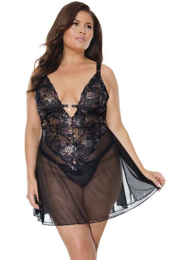 Coquette - 24102 PLUS - Babydoll & Thong - Black - Stag Shop