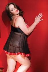 Coquette - 2441 - Babydoll & G-string - Black/Red - OS/XL - Stag Shop