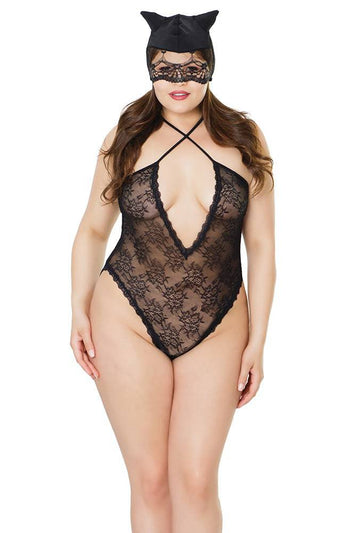 Coquette - 2476X - Kitty Teddy - OS/XL - Black - Stag Shop
