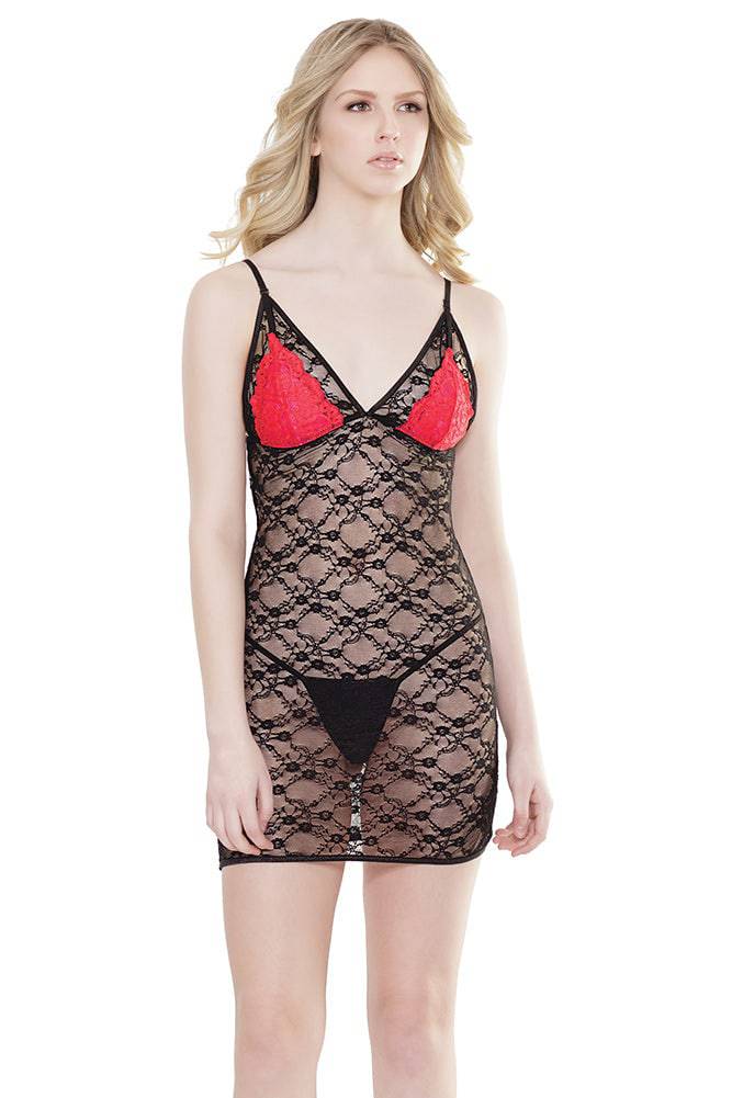 Coquette - 2513 - Chemise - OS - Black/Red - Stag Shop