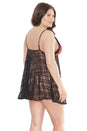 Coquette - 2514X - Babydoll & Crotchless G-String Set - OS/XL - Black/Red - Stag Shop
