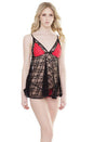 Coquette - 2514 - Babydoll & Crotchless G-String Set - OS - Black/Red - Stag Shop