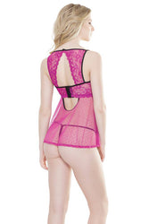 Coquette - 2524 - Babydoll & Crotchless G-String Set - OS - Magenta - Stag Shop