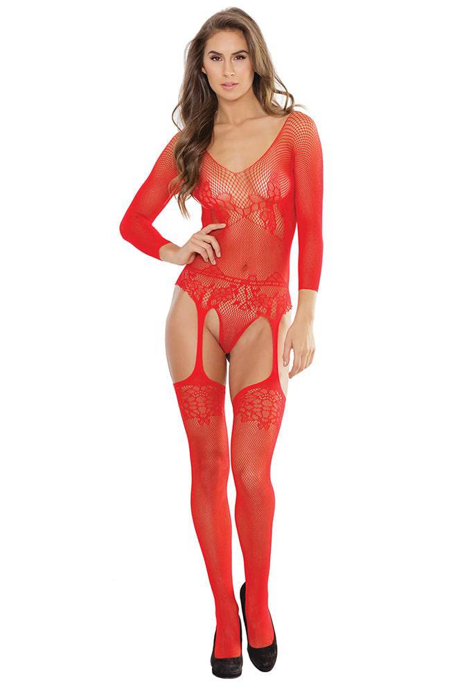 Coquette - 2555 - Fishnet Teddy - OS - Red - Stag Shop