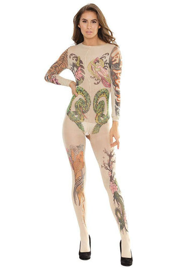 Coquette - 2560 - Tattoo Bodystocking - OS - Nude - Stag Shop