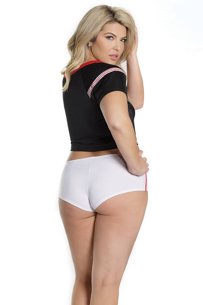 Coquette - 2566X - Football Fan Crop Top and Booty Short Set - Black/White - OSXL - Stag Shop