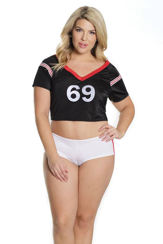 Coquette - 2566X - Football Fan Crop Top and Booty Short Set - Black/White - OSXL - Stag Shop