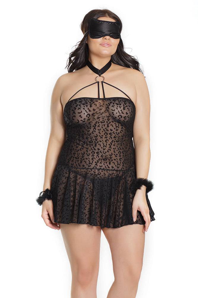 Coquette - 2570X - Kitty Halter Babydoll with Cuffs - Black - OSXL - Stag Shop