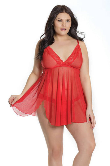 Coquette - 2571X - Babydoll & Thong Set - Red - OS/XL - Stag Shop