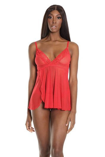 Coquette - 2571 - Babydoll & Thong Set - Red - OS - Stag Shop