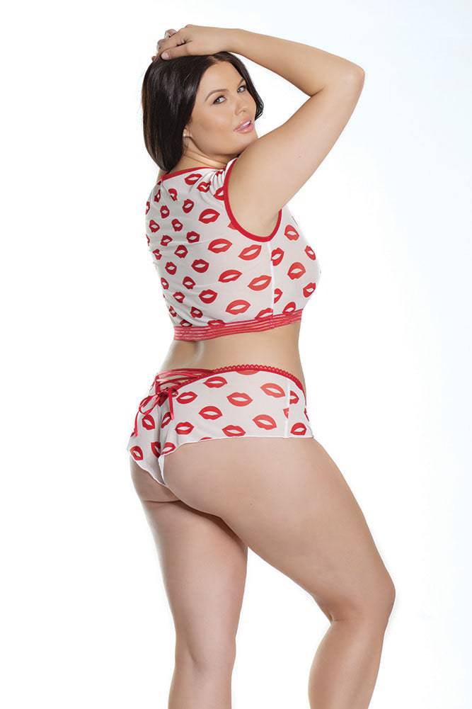 Coquette - 2573X - Crop Top & Booty Short - Red/White - OS/XL - Stag Shop