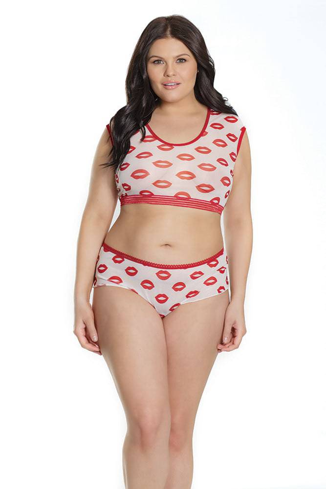 Coquette - 2573X - Crop Top & Booty Short - Red/White - OS/XL - Stag Shop