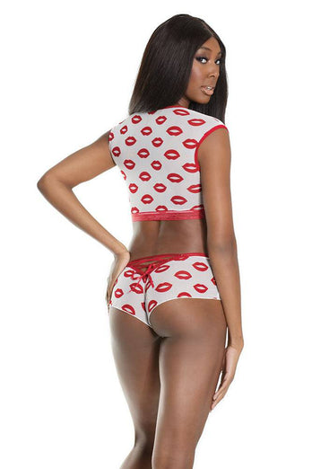 Coquette - 2573 - Crop Top & Booty Short - Red/White - OS - Stag Shop