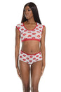 Coquette - 2573 - Crop Top & Booty Short - Red/White - OS - Stag Shop