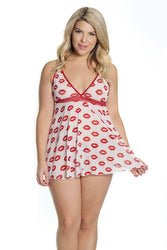 Coquette - 2574X - Babydoll & Thong Set - Red/White - OS/XL - Stag Shop