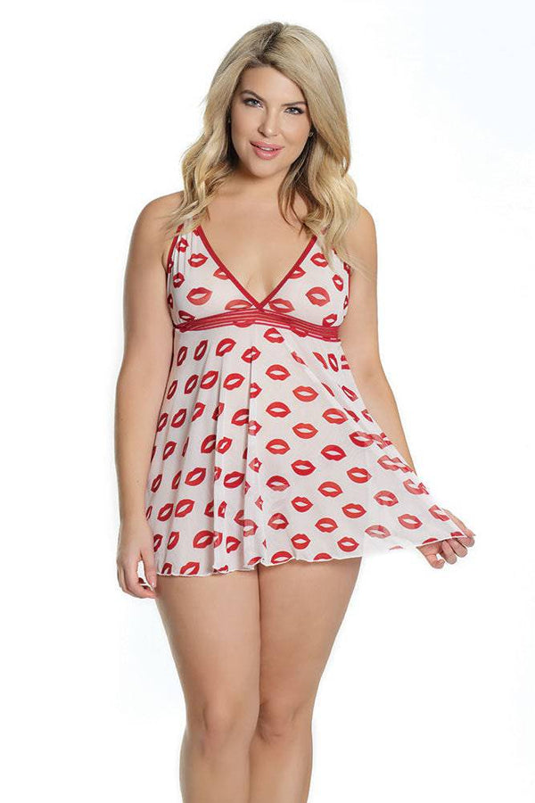 Coquette - 2574X - Babydoll & Thong Set - Red/White - OS/XL - Stag Shop