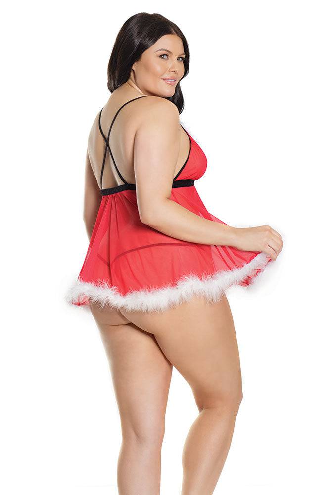 Coquette - 2583X - Babydoll & G-String Set - Red/White - OSXL - Stag Shop