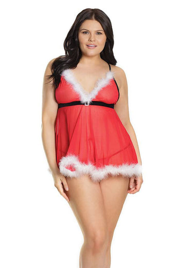 Coquette - 2583X - Babydoll & G-String Set - Red/White - OSXL - Stag Shop