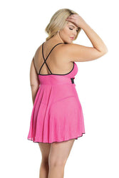 Coquette - 2589X - Babydoll & G-String Set - Pink/Black - OSXL - Stag Shop
