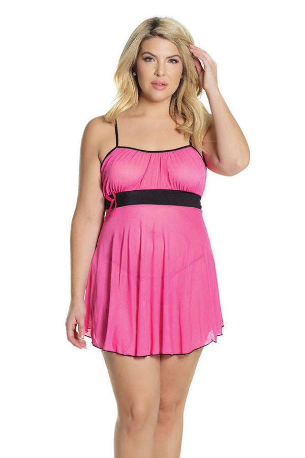 Coquette - 2589X - Babydoll & G-String Set - Pink/Black - OSXL - Stag Shop