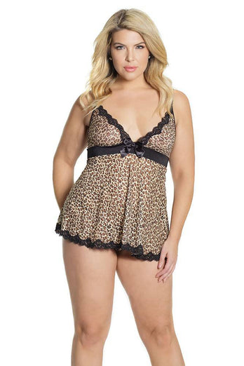 Coquette - 2590X - Babydoll & G-String Set - Leopard Print - OSXL - Stag Shop