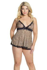 Thumbnail for Coquette - 2590X - Babydoll & G-String Set - Leopard Print - OSXL - Stag Shop