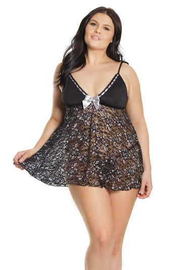 Coquette - 2596X - Babydoll & G-String Set - Black - OSXL - Stag Shop