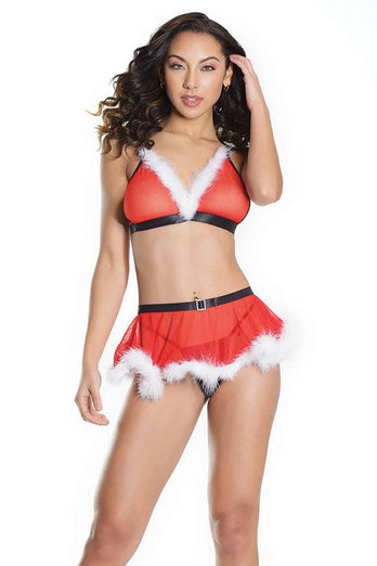 Coquette - 2619 - Santa Bralette & Skirt - Red/Black/White - OS - Stag Shop