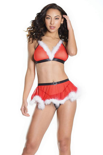 Coquette - 2619 - Santa Bralette & Skirt - Red/Black/White - OS - Stag Shop