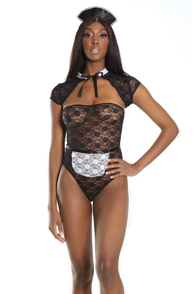 Coquette - 2623 - French Maid Teddy Set - Black/White - OS - Stag Shop