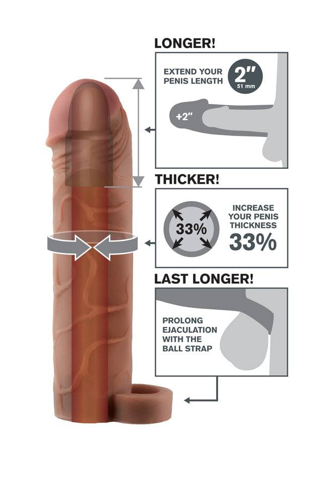 Pipedream - Fantasy X-tensions - Perfect 2 Inch Penis Extension with Ball Strap - Brown - Stag Shop