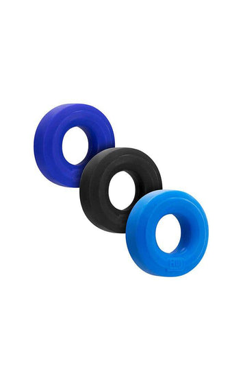 Ox Balls - Hunky Junk - 3-Pack Cock Ring Set - Blue - Stag Shop