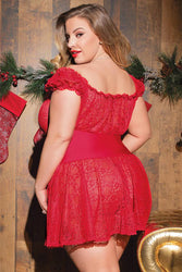 Coquette - 3799X - Babydoll & G-string - Red/White - OS/XL - Stag Shop