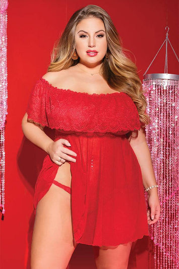Coquette - 3808X - Babydoll & Thong - Red - OS/XL - Stag Shop