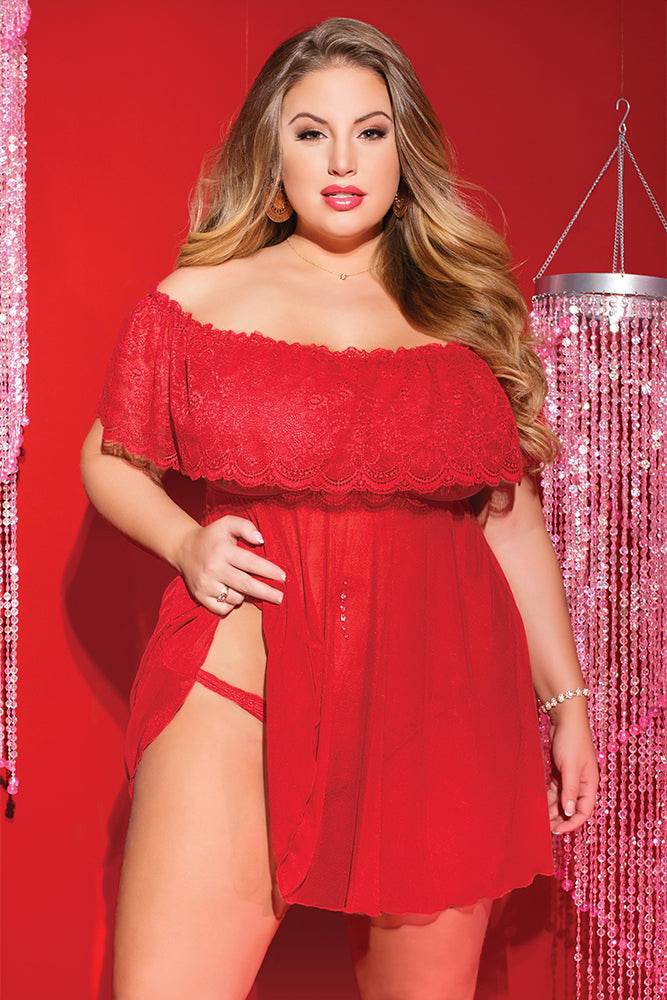 Coquette - 3808X - Babydoll & Thong - Red - OS/XL - Stag Shop