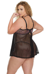 Coquette - 3837 - Babydoll & G-string - Black/Lilac - Stag Shop
