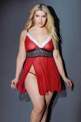 Coquette - 3851X - Babydoll & G-string - Red/Black/White - OS/XL - Stag Shop