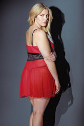 Coquette - 3851X - Babydoll & G-string - Red/Black/White - OS/XL - Stag Shop