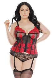 Coquette - 3866 - Embroidered Bustier - Black/Red - Stag Shop