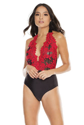 Coquette - 3868 - Plus Size Embroidered Teddy - Black/Red - OS - Stag Shop