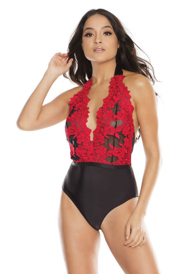 Coquette - 3868 - Plus Size Embroidered Teddy - Black/Red - OS - Stag Shop