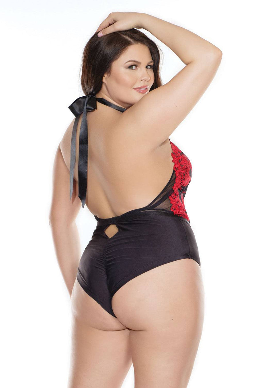 Coquette - 3868X - Plus Size Embroidered Teddy - Black/Red - OSXL - Stag Shop